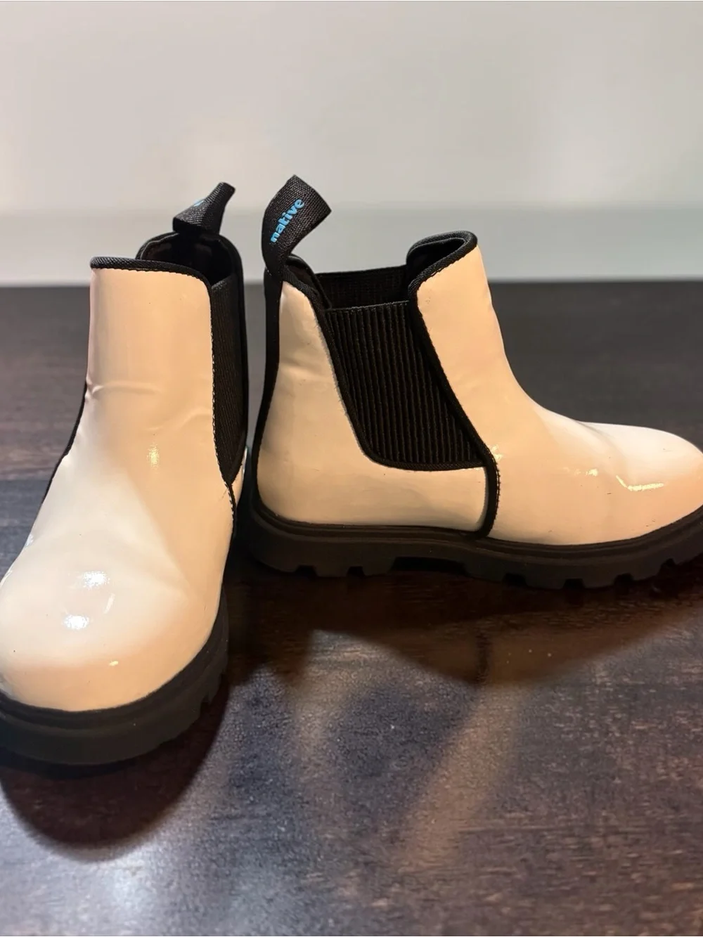Native Kids White Chelsea Boots with Black Trim